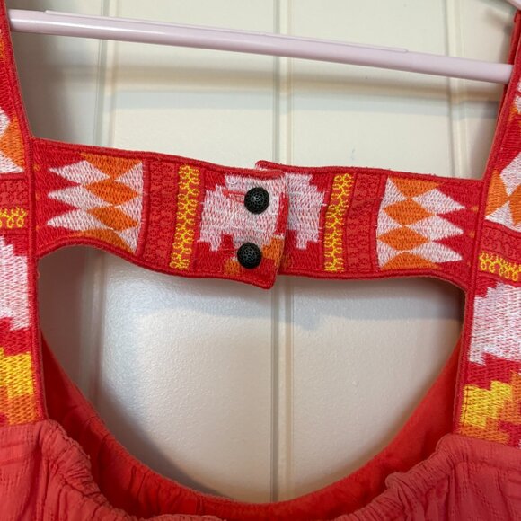 Anthropologie Tunic Mini Dress Womens Med Orange Sleeveless Embroidered - Picture 6 of 6